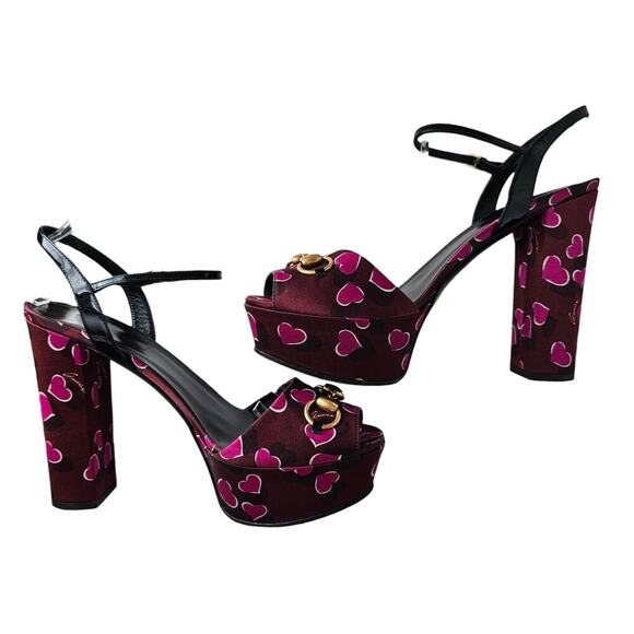 Gucci Claudie Horsebit Platform Block Heel Sandal Size 41 US 11 Pink Heart - Picture 4 of 8